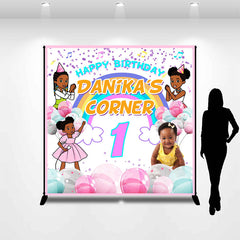 Lofaris Cute Cartoon Girl Crayon Custom 1st Birthday Backdrop