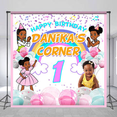 Lofaris Cute Cartoon Girl Crayon Custom 1st Birthday Backdrop