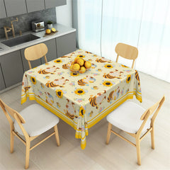 Lofaris Cute Cartoon Gnomes Bee Sunflower Square Tablecloth