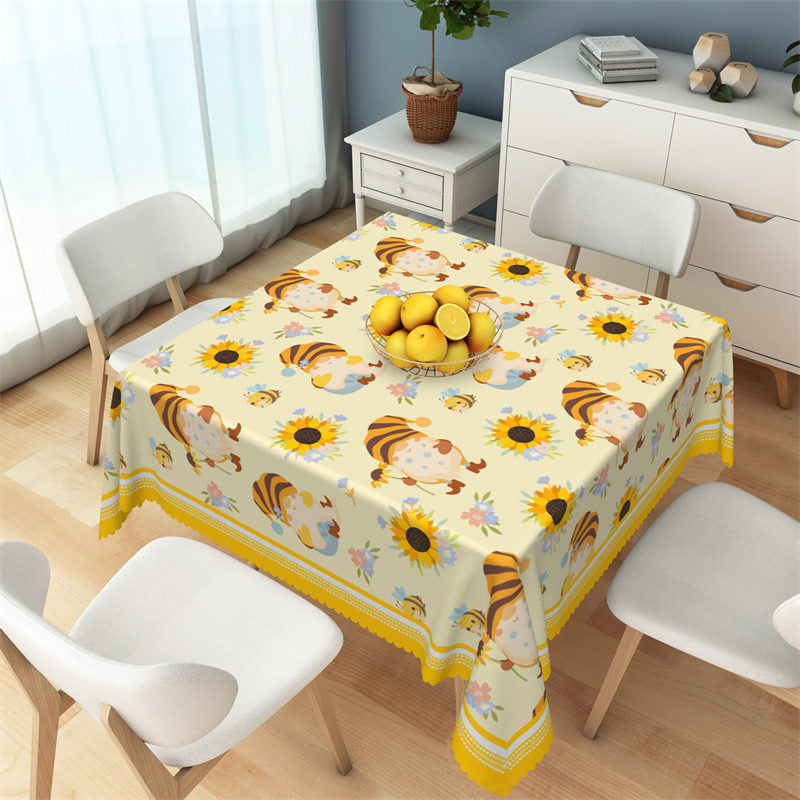 Lofaris Cute Cartoon Gnomes Bee Sunflower Square Tablecloth