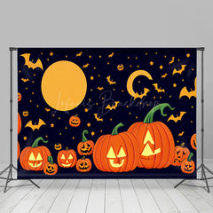 Lofaris Cute Cartoon Pumpkin Moon Night Happy Halloween Backdrop