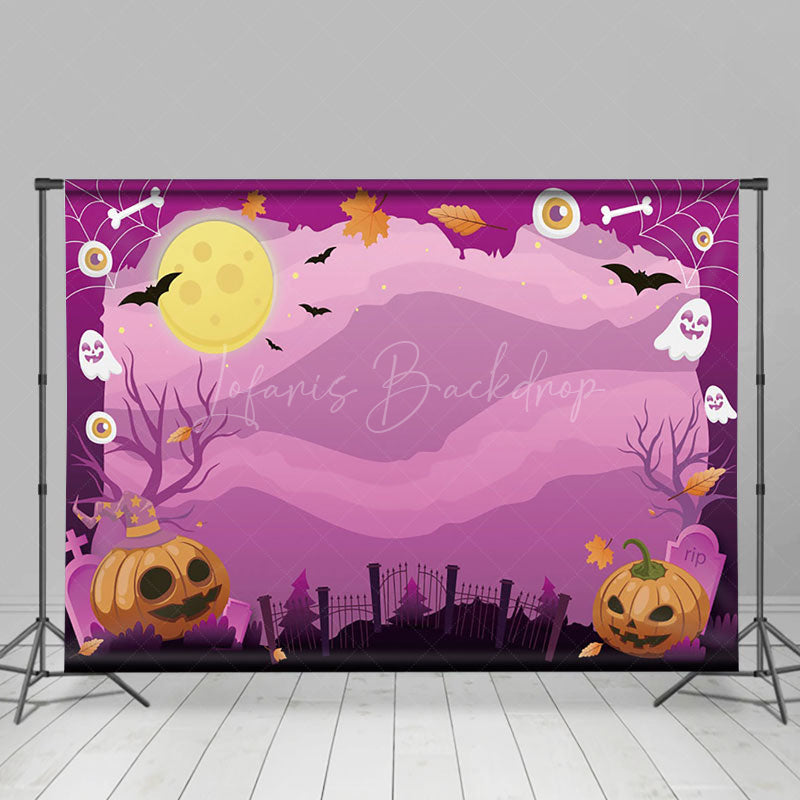 Lofaris Cute Cartoon Purple Vibe Pumpkin Happy Halloween Backdrop