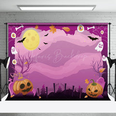 Lofaris Cute Cartoon Purple Vibe Pumpkin Happy Halloween Backdrop