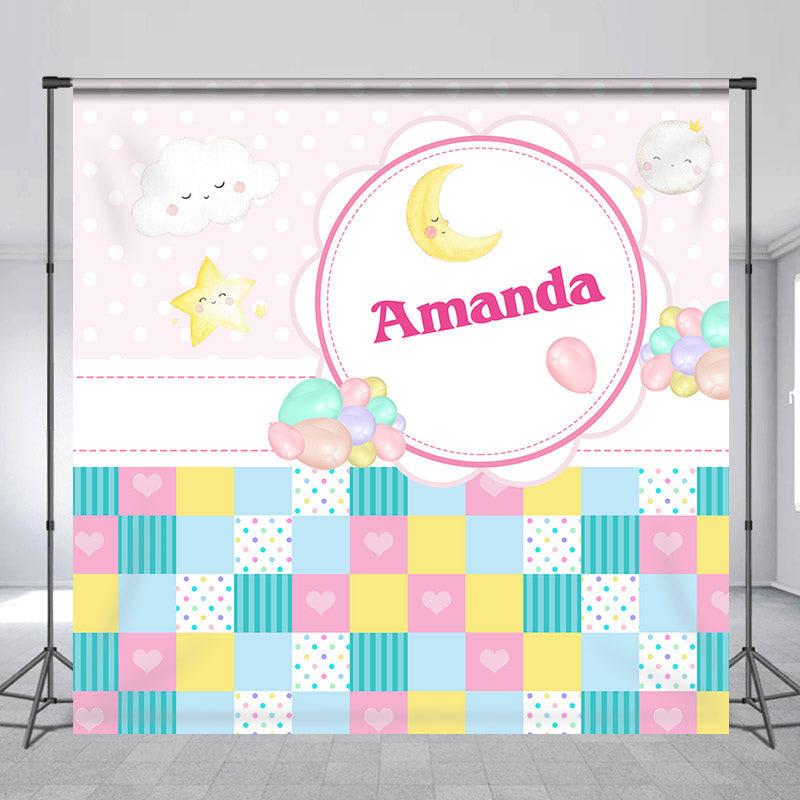 Lofaris Cute Colordul Plaid Pink Custom Name Party Backdrop