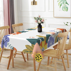 Lofaris Cute Colorful Floral Leaves White Dining Tablecloth