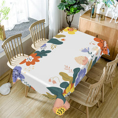 Lofaris Cute Colorful Floral Leaves White Dining Tablecloth