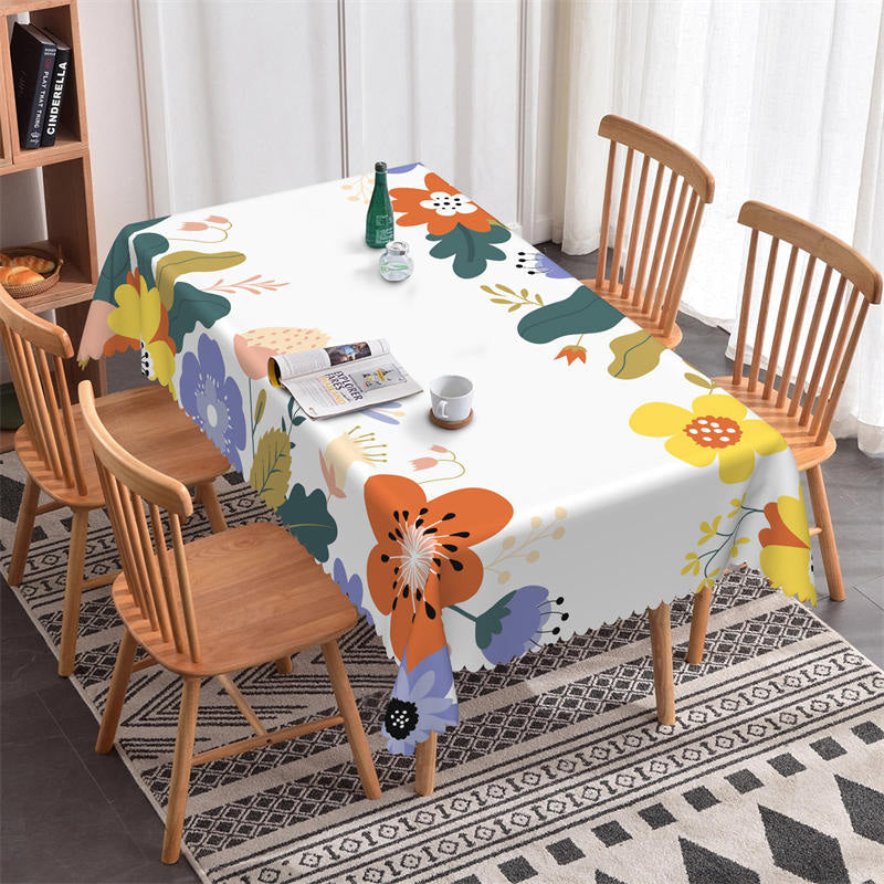 Lofaris Cute Colorful Floral Leaves White Dining Tablecloth