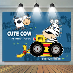 Lofaris Cute Cow Ranch Area Friend Bulldozer Birthday Backdrop