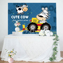 Lofaris Cute Cow Ranch Area Friend Bulldozer Birthday Backdrop