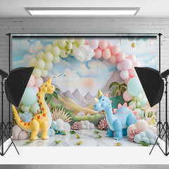 Lofaris Cute Dinosaurs Mountain Balloon Cake Smash Backdrop