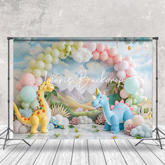 Lofaris Cute Dinosaurs Mountain Balloon Cake Smash Backdrop