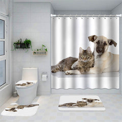 Lofaris Cute Dog Cat Lovely Pet Shower Curtain Bath Mat