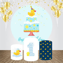 Lofaris Cute Duck Cake Blue Round 1st Birthday Backdrop Kit