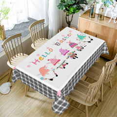 Lofaris Cute Dwarf Floral Hello Easter Kitchen Decor Tablecloth