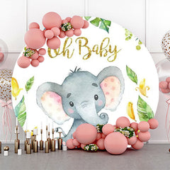 Lofaris Cute Elephant Green Leaf Round Baby Shower Backdrop