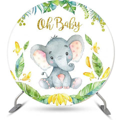 Lofaris Cute Elephant Green Leaf Round Baby Shower Backdrop