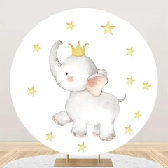 Lofaris Cute Elephant Star Crown Round Baby Shower Backdrop