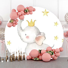 Lofaris Cute Elephant Star Crown Round Baby Shower Backdrop