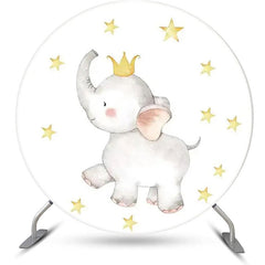 Lofaris Cute Elephant Star Crown Round Baby Shower Backdrop