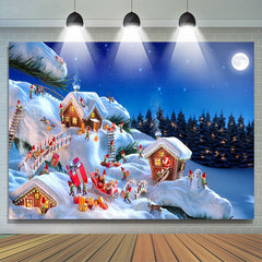 Lofaris Cute Elf Snowy House Forest Night Christmas Backdrop