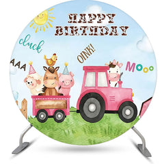 Lofaris Cute Farm Animal Truck Round Birthday Backdrop