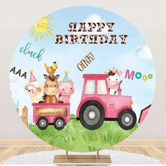 Lofaris Cute Farm Animal Truck Round Birthday Backdrop