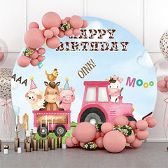 Lofaris Cute Farm Animal Truck Round Birthday Backdrop