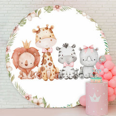 Lofaris Cute Floral Animals Round Birthday Backdrop For Girls