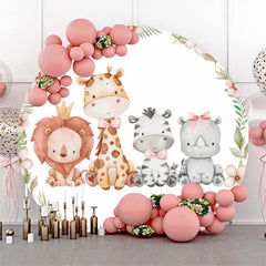 Lofaris Cute Floral Animals Round Birthday Backdrop For Girls