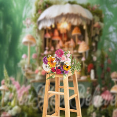 Lofaris Cute Floral Mushroom Green Cart Backdrop For Photo