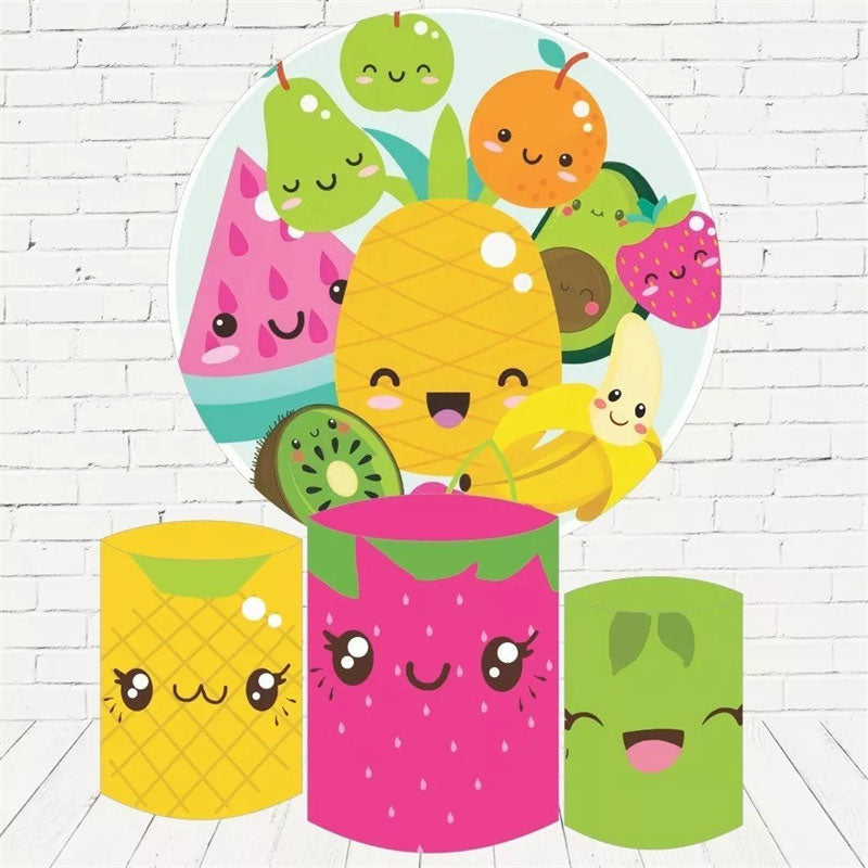 Lofaris Cute Fruits Birthday Round Backdrop Kit For Kids