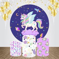 Lofaris Cute Galaxy Wing Unicorn Round Birthday Backdrop Kit