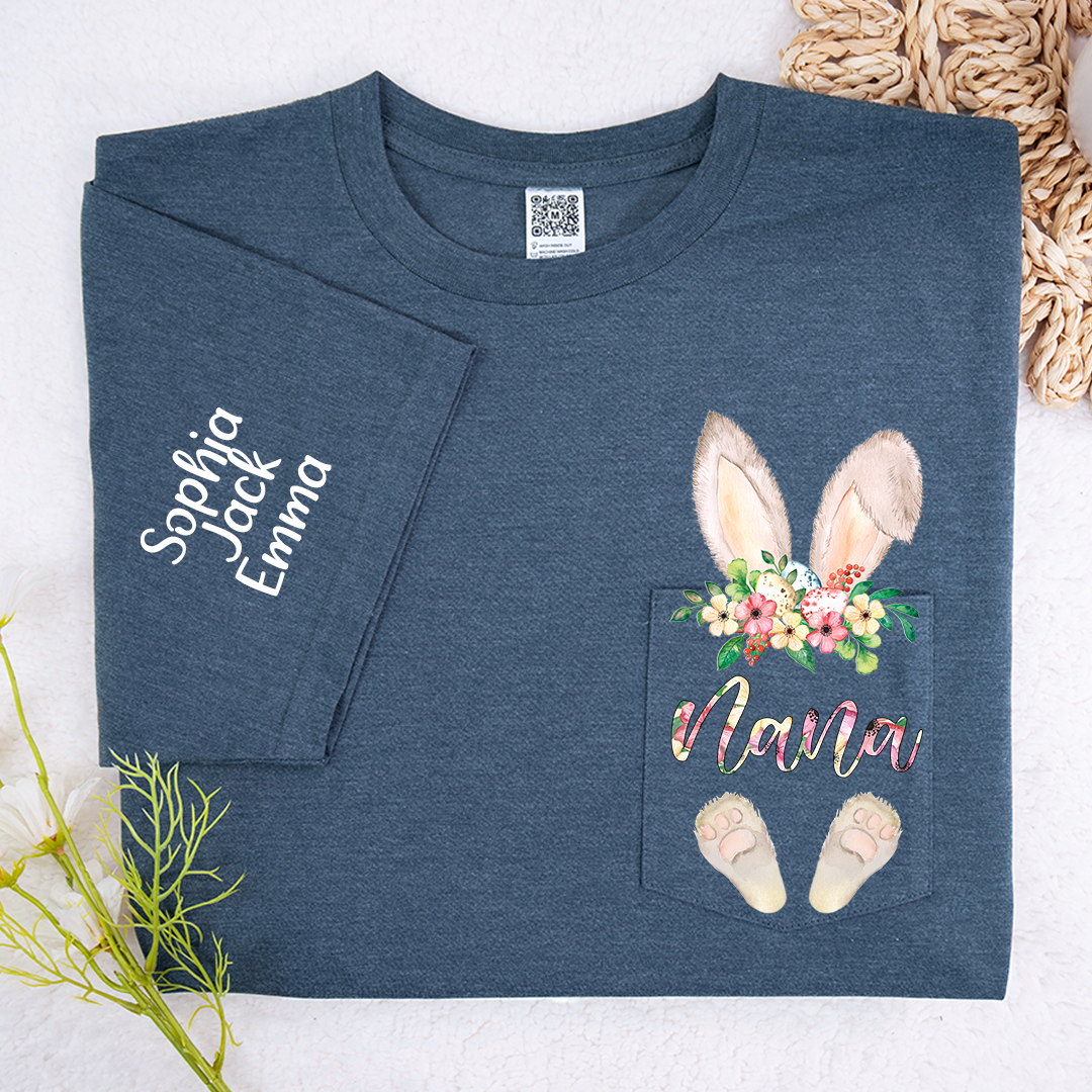 Lofaris Cute Grandma Bunny Grandkids Pocket Easter T-Shirt