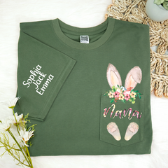 Lofaris Cute Grandma Bunny Grandkids Pocket Easter T-Shirt