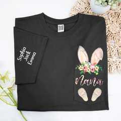 Lofaris Cute Grandma Bunny Grandkids Pocket Easter T-Shirt