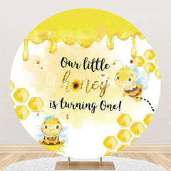 Lofaris Cute Honey Bee Honeycomb Round 1st Birthday Backdrop