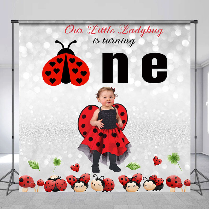 Lofaris Cute Ladybird Silver Bokeh Custom 1st Birthday Backdrop