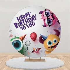 Lofaris Cute Monster Balloon White Round Birthday Backdrop