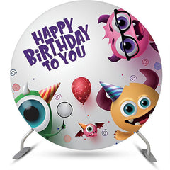 Lofaris Cute Monster Balloon White Round Birthday Backdrop