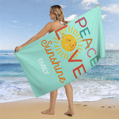 Lofaris Cute Peace Love Sunshine Custom Name Beach Towel