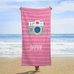 Lofaris Cute Pink Camera Custom Name Beach Towel For Girls