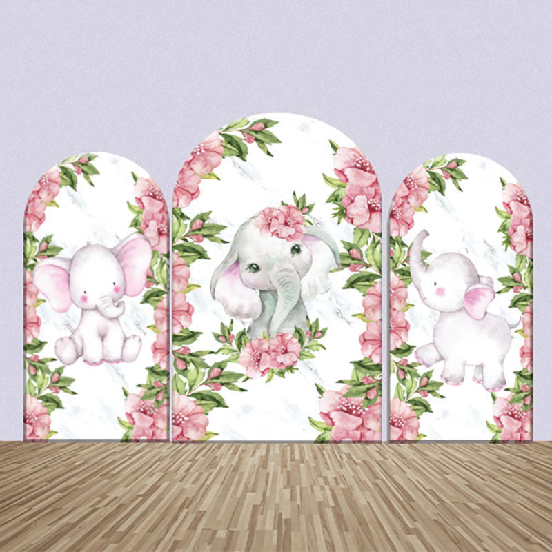 Lofaris Cute Pink Elephant Floral Leaves Arch Backdrop Kit