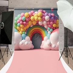 Lofaris Cute Pink Rainbow Balloon Sweep Photography Backdrop