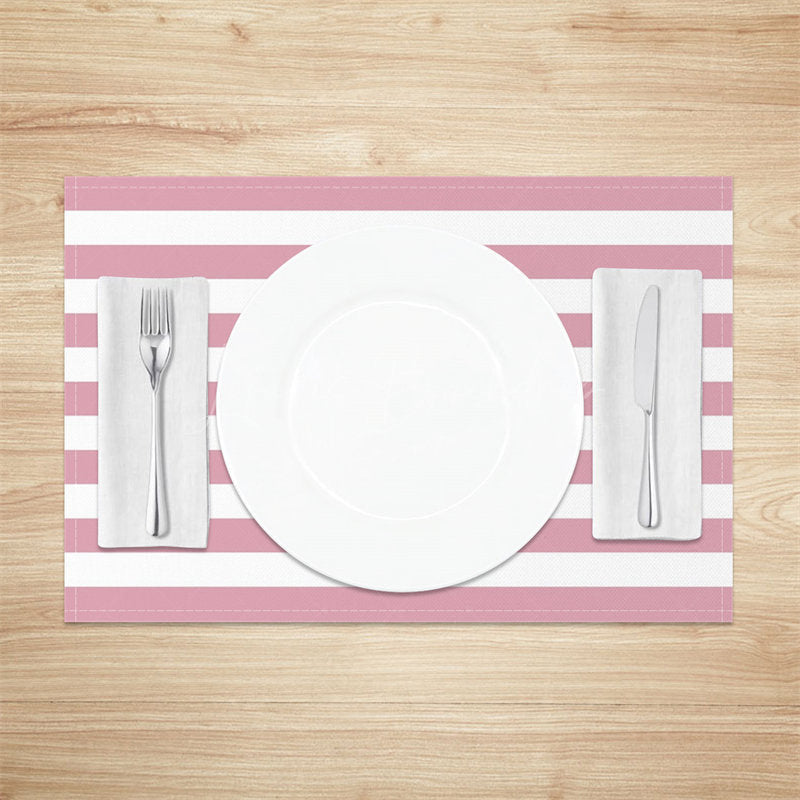 Lofaris Cute Pink White Stripes Dining Set Of 4 Placemats