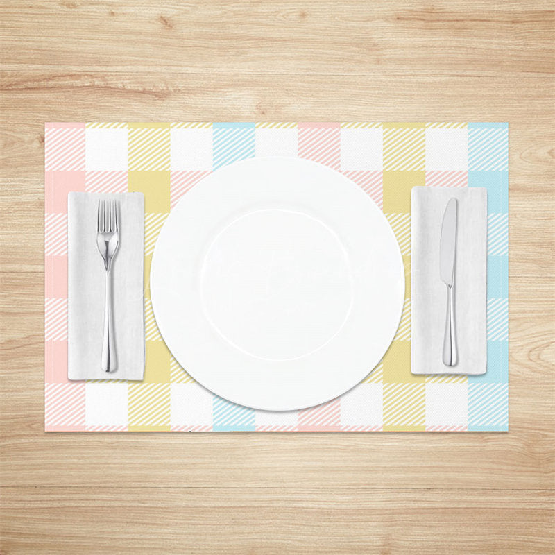 Lofaris Cute Pink Yellow Blue Checkered Set Of 4 Placemats