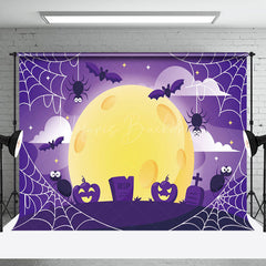 Lofaris Cute Purple Vibe Spider Bat Tomb Happy Halloween Backdrop