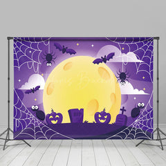 Lofaris Cute Purple Vibe Spider Bat Tomb Happy Halloween Backdrop