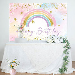 Lofaris Cute Rainbow Glitter Gold Stars Birthday Backdrop