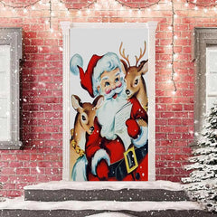 Lofaris Cute Santa Claus Elk White Christmas Door Cover