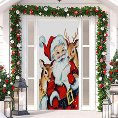 Lofaris Cute Santa Claus Elk White Christmas Door Cover